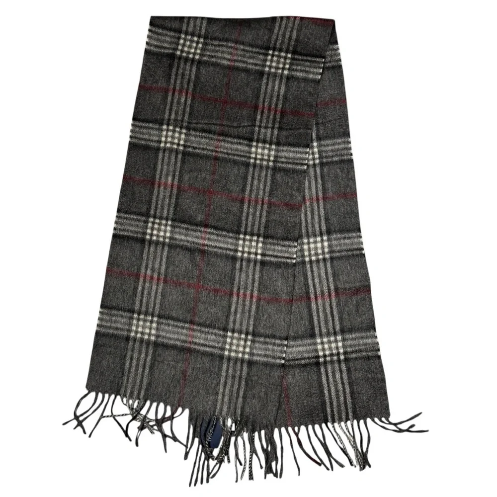 NWT New Grant Thomas 100% Cashmere Grey Plaid Scarf Made In Germany Size 12 x 64